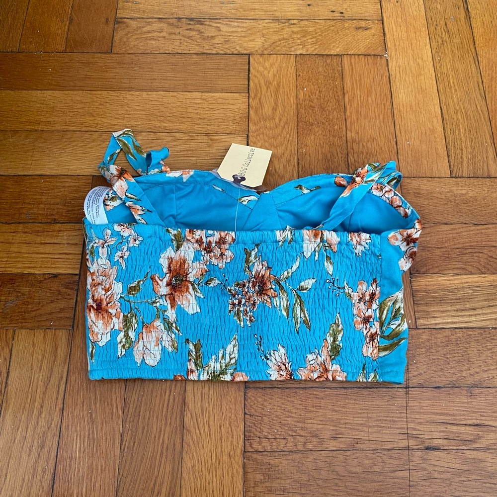 B.O.G. Band of Gypsies NWT Women Cotton Strap Floral Pleated Cropped Top Size S - Picture 6 of 8